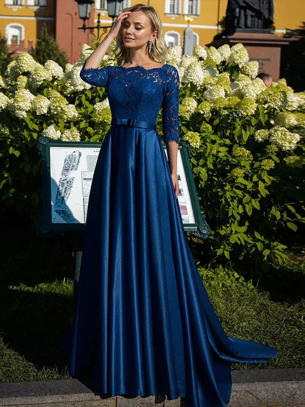 Mom Of The Bride Dressbride Mother Dress A-Line/Princess Satin Mother of the Bride Dresses with Lace & Belt Formal Women's Dresses